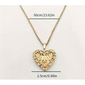 Gold Heart Locket Necklace Filigree Design For Women
